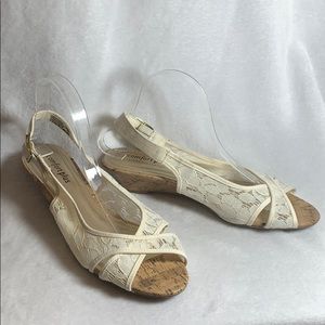 Lace Slingback Wedge Sandal Kitten Heel White